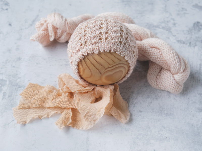 RTS 'NAOMI' bonnet and wrap set - PEACH KISS (*LIMITED EDITION)