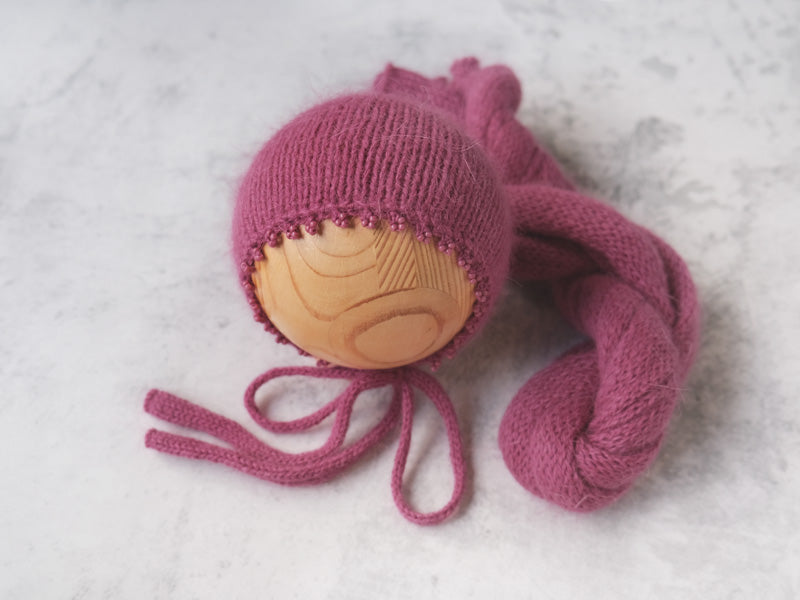 RTS 'LOUISE' newborn bonnet and wrap set - WINE