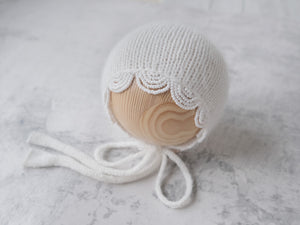 'AURORA' beaded bonnet **MADE TO ORDER** - SNOW