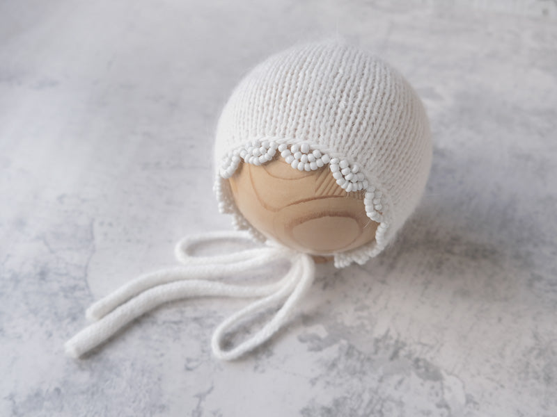 'JENNIFER' beaded bonnet **MADE TO ORDER**  - SNOW