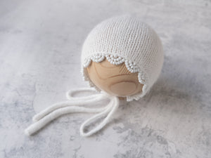 'JENNIFER' beaded bonnet **MADE TO ORDER**  - SNOW